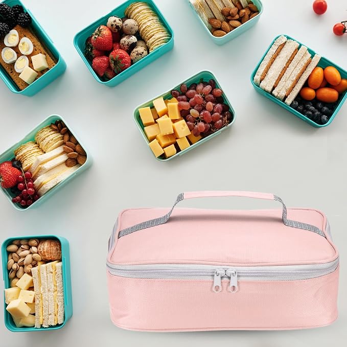 PATIKIL 12.2"x9.6"x2.8" Insulated Lunch Bag, Waterproof Lunch Box with Handle Lunch Tote Bag Portable Food Storage for Office Work Outdoor Picnic, Pink Grey