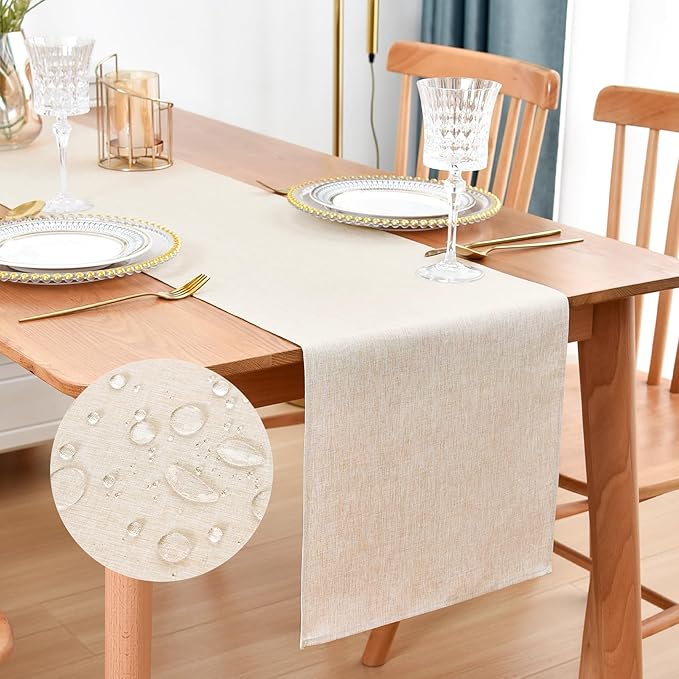 Farmhouse Rustic Table Runner Neutral Faux Linen Table Runners Water Resistant Table Runner 72 inches Long for Living Room Dresser Bedroom Kitchen Dining Party 13x72 Inch