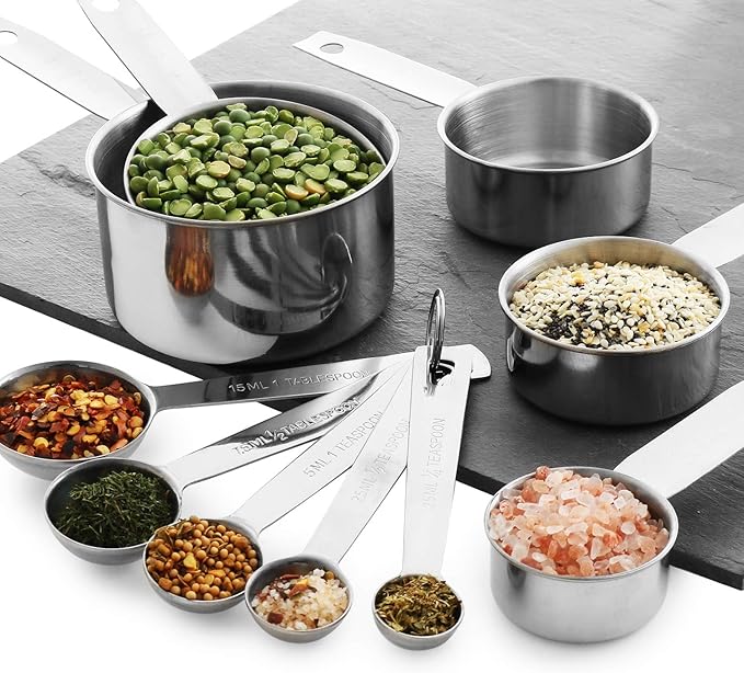 Stainless Steel Measuring Cups And Measuring Spoons 10-Piece Set, 5 Cups And 5 Spoons