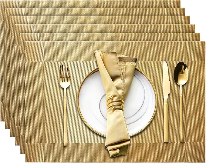Trophable Placemats Set of 6 Table Placemats Heat Resistant Woven Placemats | Washable PVC Place Mats Woven Vinyl Placemats Non-Slip Stain Resistant Kitchen Table Placemats Easy to Clean