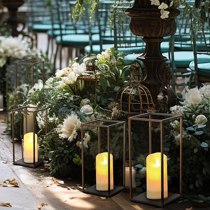 Eufrozy Lanterns Decorative Indoor Set of 2 Black Metal Lantern Candle Holder, Modern Farmhouse Lantern Decor for Christmas Living Room Fireplace Mantle Home Outdoor Patio Table Wedding Porch