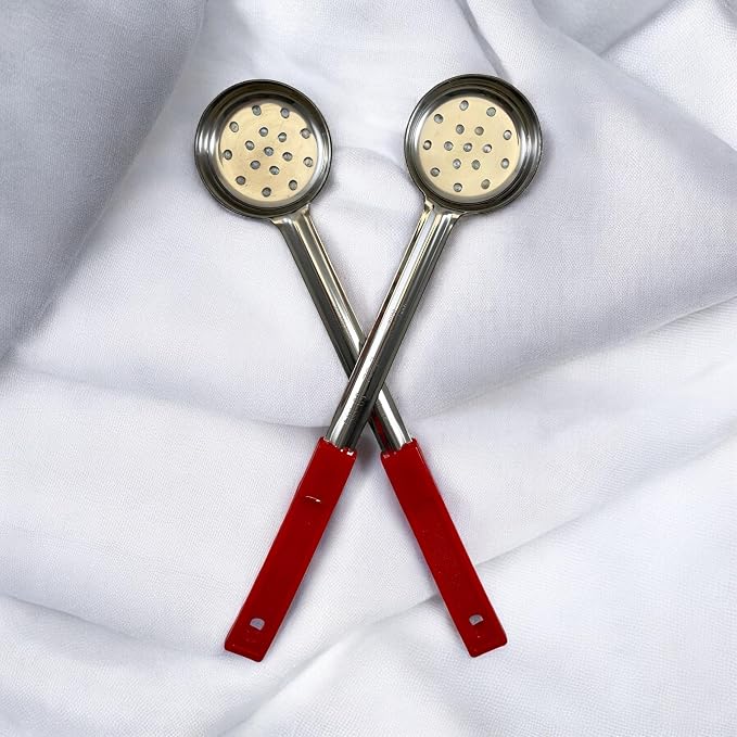 2 oz Slotted Stainless Steel Portion Control Ladle Spoon | Commercial-Grade Spoodle for Portioning & Draining - Pasta, Veggies & Buffet Service. Color-Coded by Size. Dishwasher Safe.