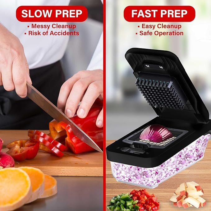 Brentwood Food Chopper and Vegetable Dicer with Storage Container and Stainless Steel Blades (Stainless Steel Black)