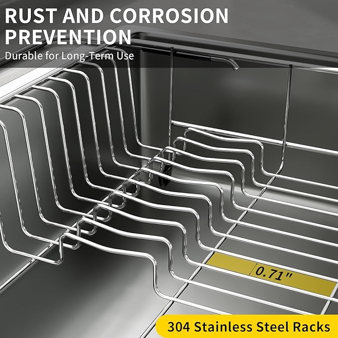 PureBox Expandable Over The Sink Dish Drying Rack - Adjustable Stainless Steel Dish Rack for Kitchen Counter or In-Sink, Heavy-Duty Rust-Proof Space Saving Drainer with Utensil Holder (15.5" to 23.2")