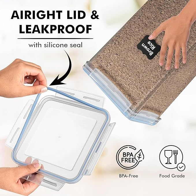 WHITE FEATHER SUPPLIES 2 PC [7 Qt / 6.5L / 220 Oz] Large Food Storage Containers with Lids Airtight - BPA Free Clear Plastic Kitchen and Pantry Storage Containers for Cereal, Flour, Sugar, Rice
