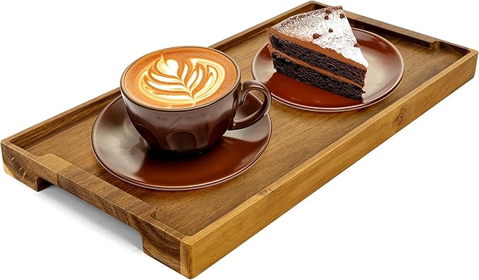 Spaceneat Acacia Wood Serving Tray with Handles - 14.5" x 7" Ottoman Tray for Coffee Table, Decorative Tray for Home Decor