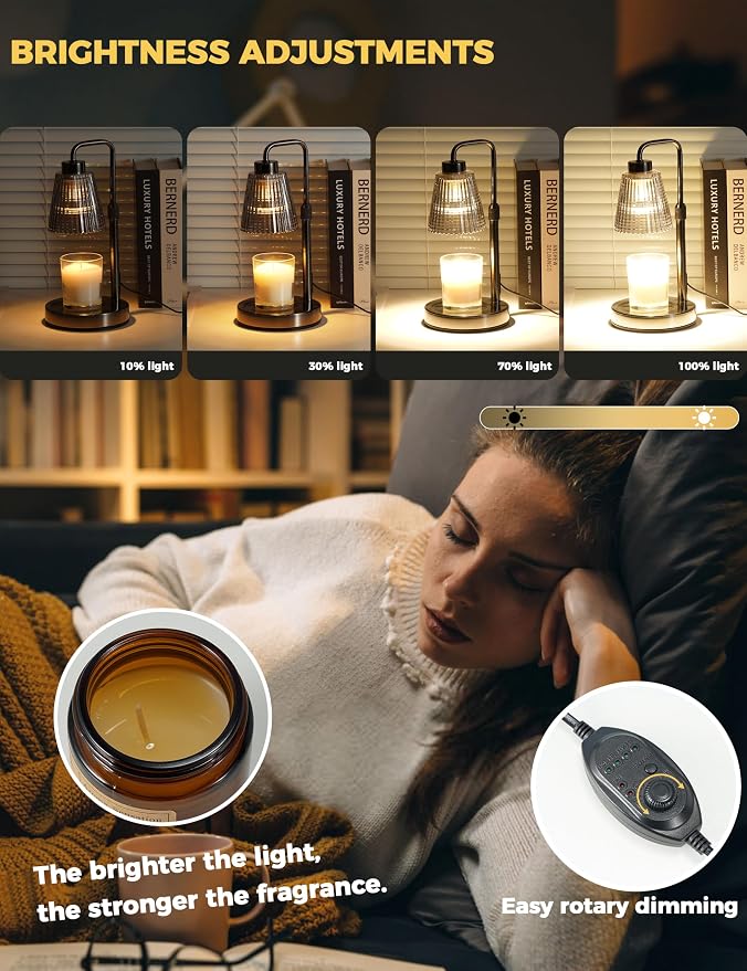 GODONLIF Silver-GrayCandle Warmer Lamp with Cycle Timer, Birthday Gifts for Women Mom Her, House Warming Gifts New Home Room Decor, Wax Melt Warmer for Jar Candles with 2 Bulbs