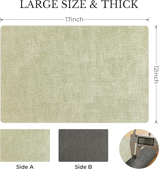 Romanstile Reversible Vinyl Placemats Set of 8, Faux Leather 100% Waterproof Oil-Proof Wipeable Place Mats, Heat Resistant Dual Sided Table Mats for Kitchen/Dining/Party (Grey Green, 12 x 17 Inch)