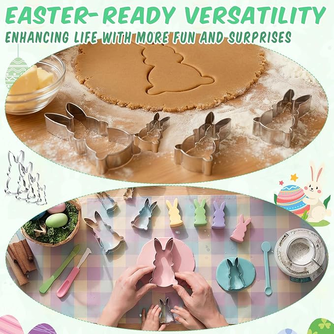 Qinyoung 4 Pcs Bunny Cookie Cutter Set- 5", 4", 3", 2" Large Stainless Steel Rabbit Cookie Cutter Fondant Biscuit Cooking Utensils for Baking for Easter Baby Shower Gender Reveal Birthday