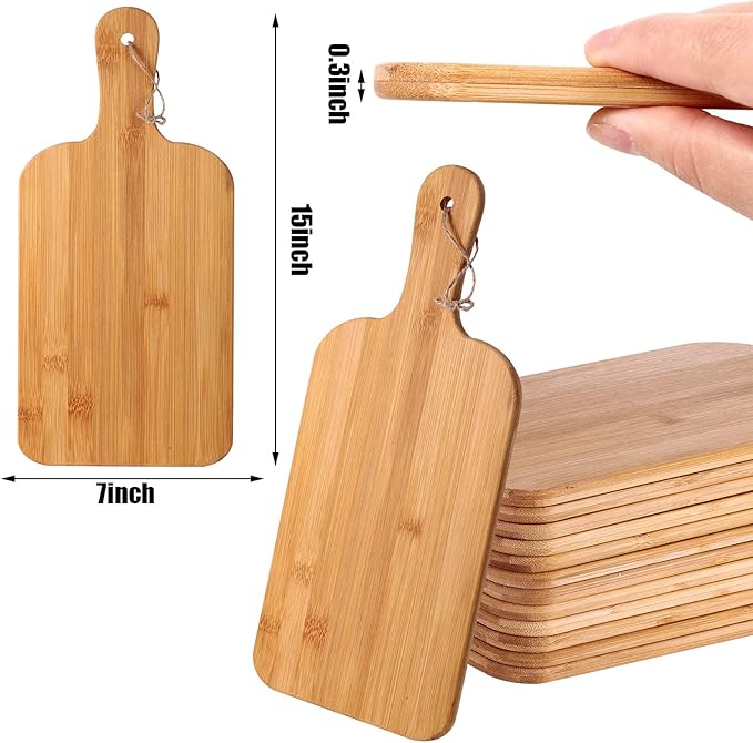 Patelai 6 Pcs 15 x 7 Inch Bamboo Cutting Board Set with Handles Laser Engraving Wooden Charcuterie Kitchen Plain Serving Chopping Board Bulk for DIY Housewarming