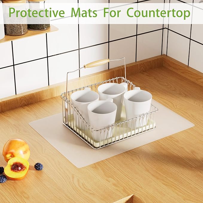 Clear Silicone Mat for Kitchen Counter, 10.24”x 14.2”(1MM) Non-slip Countertop Protector Liner, Small Non-Stick Baking Mat, Heat Resistant Placemat for Pastry, Translucent(2/Pack)
