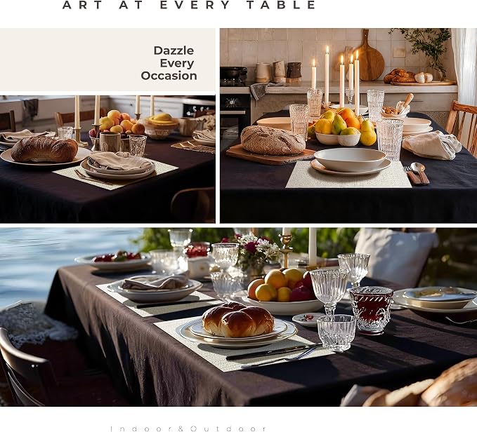 Leetaltree Sparkling White and Silvery Vinyl Woven Placemats Set of 4 - Durable - Washable - Wipeable Dining Table Place Mats, Suitable for Indoor & Outdoor Use - Hand-Cut