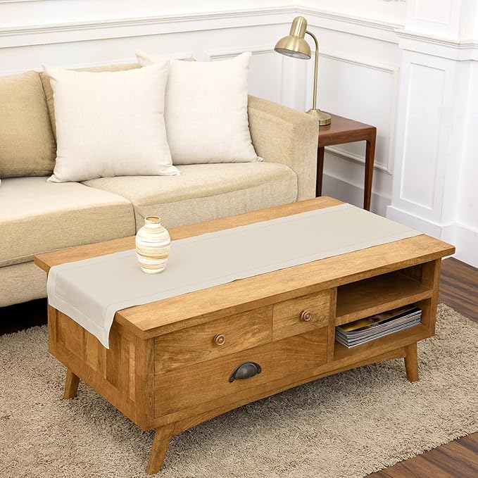 Solino Home Linen Hemstitch Table Runner 48 Inches - Cotton Linen Short Table Runner 14 x 48 Inch Ideal for Dresser and Coffee Tables - Spring, Summer
