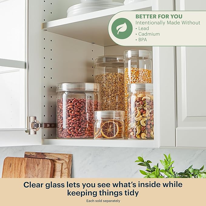Pyrex 4-Pack Glass Canister Set - Dry Food Storage Containers with Glass Lids for Kitchen and Pantry Organization