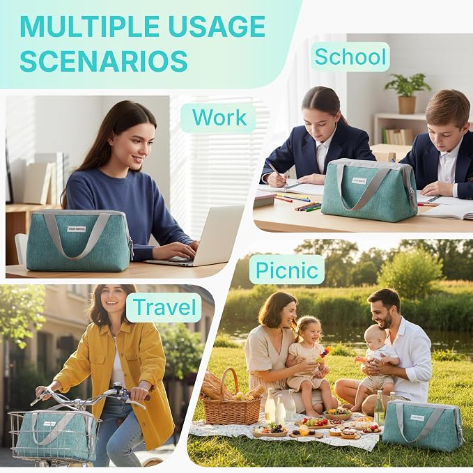 Insulated Lunch Bag Lunch Bag Women Lunch Bag for Women Lunch Box Cooler Bag Lunchbox for Work Lunch Box for Men Adult Lunch Box Womens Lunch Bags for Work (Green)