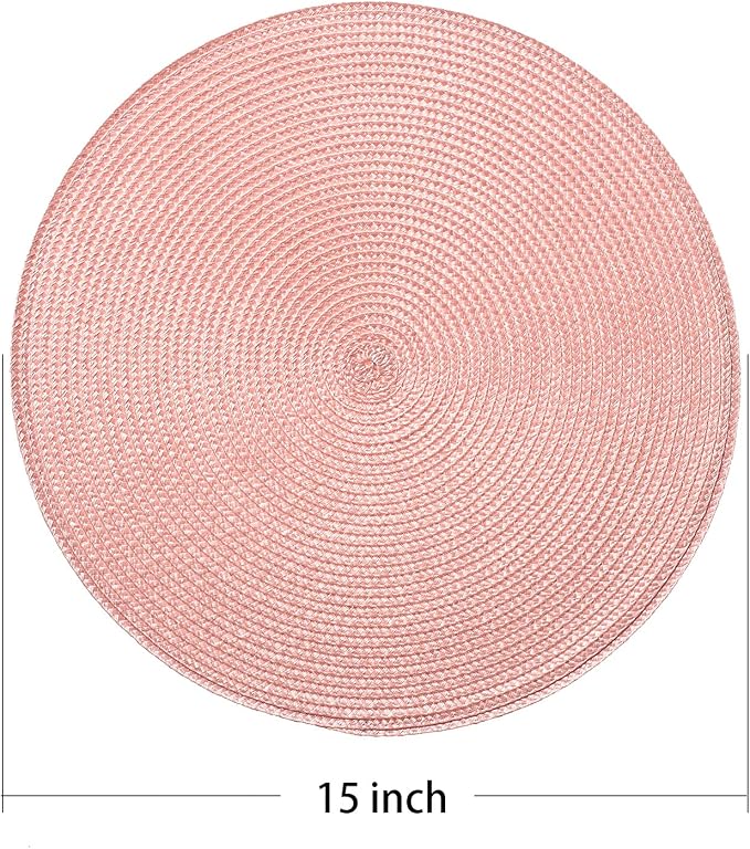 AHHFSMEI Round Placemats Set of 4 Heat Resistant Washable Non-Slip Woven Braided Table Mats for Dining Table Kitchen & Home Decor (Pink,4)