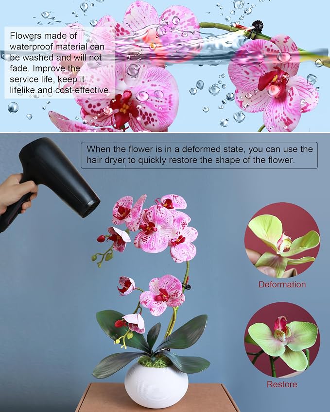 Forlaoers Purple 17" Tall Fake Orchids Small Artificial Plants Faux Flowers in Vase Silk Flowers for Home Decor Indoor Dining Room Table Centerpiece Floral Arrangements Decoration