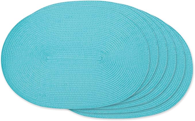DII Classic Woven Tabletop Collection, Indoor/Outdoor Placemat Set, Oval, 12x18, Aqua, 6 Piece