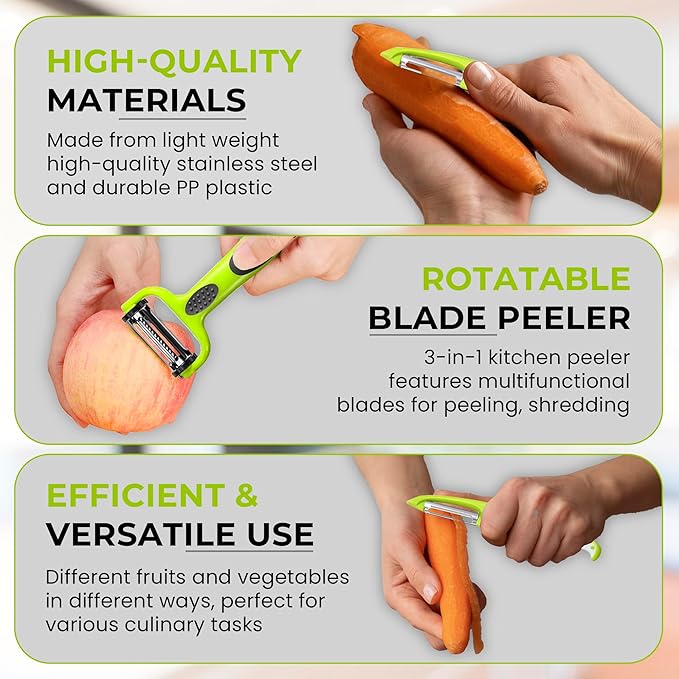 3 In 1 Rotatable Stainless Steel Blade Vegetable Peeler, Vertical Serrated & Straight Peeler For Potato, Carrot, Apple, 3pcs Set, Ergonomic Non-Slip Handle, Sharp Blade, Durable Design