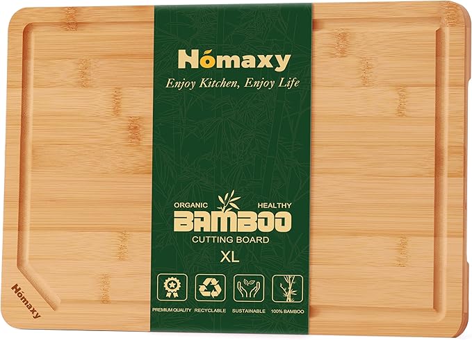 Homaxy Extra Large Organic Bamboo Cutting Boards for Kitchen, 17.5"x12" Wooden XL Cutting Board with Juice Groove and Handles, Charcuterie Butcher Block Wood Serving & Chopping Board - Pre Oiled