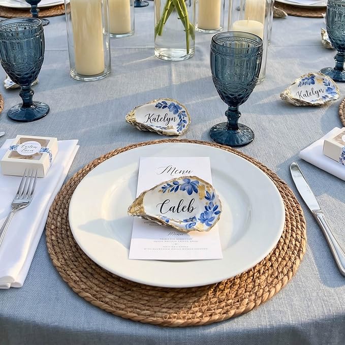 Laquedecraft 13.8" Set of 8 Round Brown Seagrass Placemats | Boho Woven Rattan Table Mats | Farmhouse Wicker Spring Corn Husk Plate Chargers (Brown)
