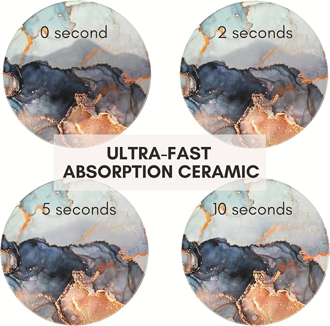 Colorful Ceramic Marble Coasters Set of 6, Cute Moisture Absorbing Coaster, Coffee Table Decor, Stone Absorbent Drink Coasters