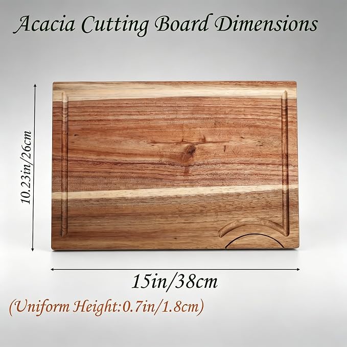 Acacia Wood Cutting Board for Kitchen with Bracket, 15"L x 10.23"W Premium Wooden Chopping Board with Deep Juice Groove for Meat, Cheese, Vegetables, Heavy Duty