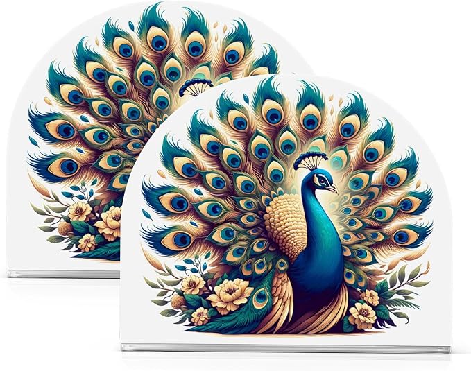 A Beautiful Peacock Napkin Holder for Tables Paper Cocktail Napkin Holders for Kitchen and Dinning, Acrylic Dinner Napkin Dispenser for Restaurant Home Decor Bar Accessories 2 Pack