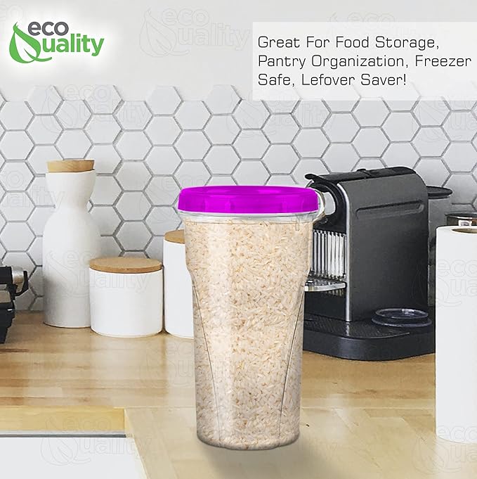 48 oz Clear Twist Top Storage Deli Containers with Leak Proof Lids Purple - BPA Free Snack Containers Airtight Reusable Plastic Food Storage Canisters with Twist Seal Caps, Food Storage, Meal Prep, Freezer, Kitchen Organizer, Stackable, Reusable (8)
