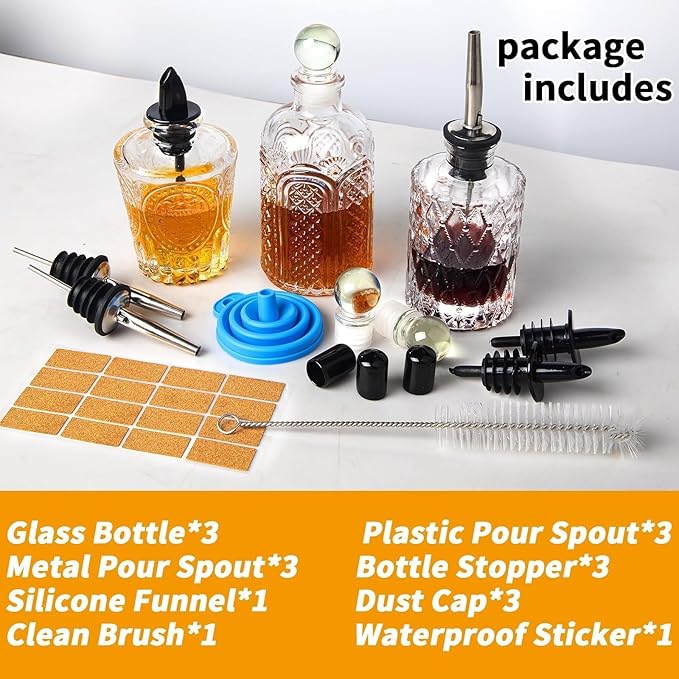 Syrup Bottle Set of 3 - Syrup Dispenser with Leak-Proof Lids Pour Spout Ideal for Coffee Syrups,Honey,Condiments,Olive Oil