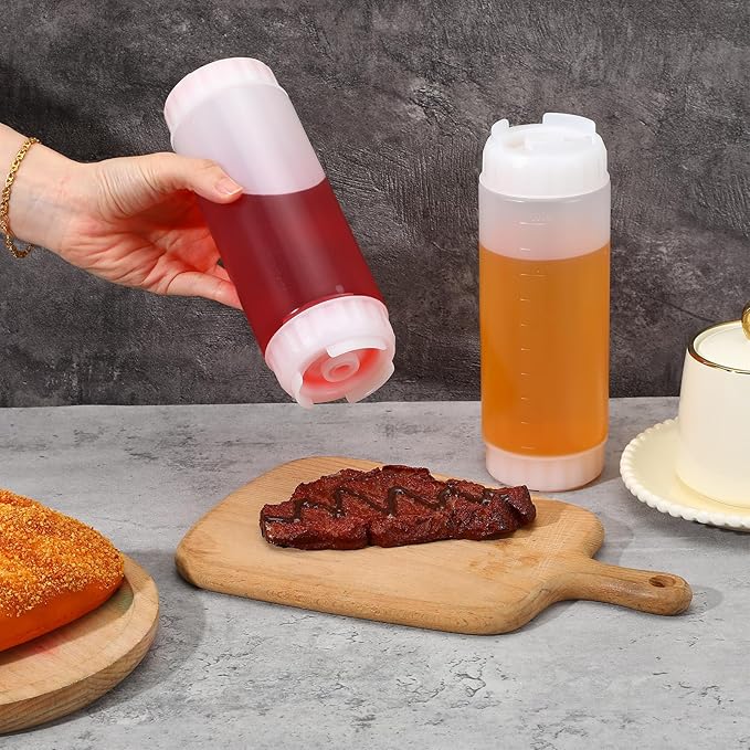 4 Pcs Refillable Squeeze Bottles 20 oz Large Condiment Squeeze Bottle Inverted Plastic Tip Sauce Dispenser Bottle for Sauces Ketchup Sour Cream Self Sealing Syrup Dispenser for Restaurants(White)