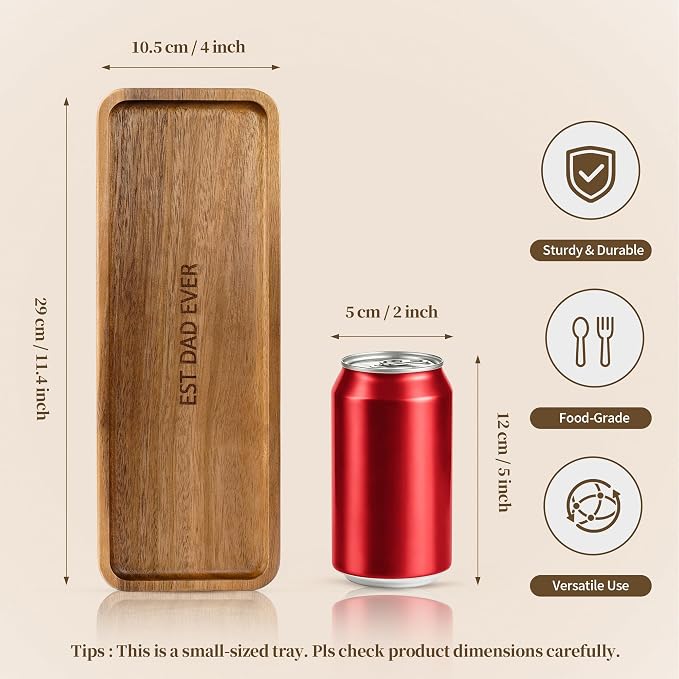 Small Wooden Tray | Acacia Wood Serving Tray for Father Vanity Tray for Men | Tray for Bathroom Counter & Toilet | Ideal for Snack, Remote, Key & Catch All | Mini Platter (Rectangular-Best Dad Ever)