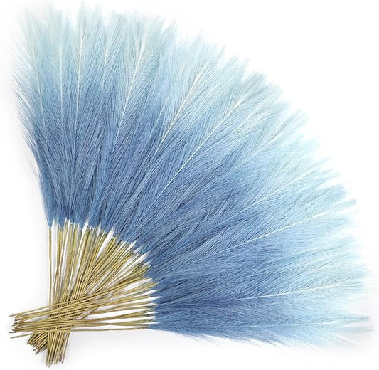 TORONTOKYO Light Blue Pampas Grass Decor, 50Pcs 21.6 inch Artificial Faux Pompas Grass Small Fluffy Arrangement for Wedding Boho Home Decor Vase Filler