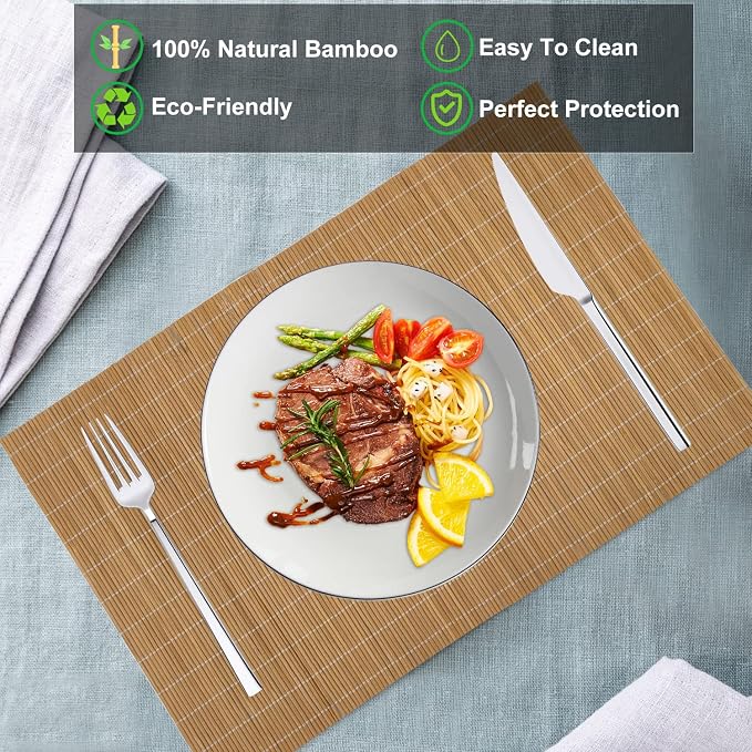 Set of 16 Pcs Bamboo Placemats Sushi Rolling Mat Japanese Style Natural Anti-Slip Bamboo Placemats Washable Heat-Resistant Table Mats for Dining Room and Kitchen