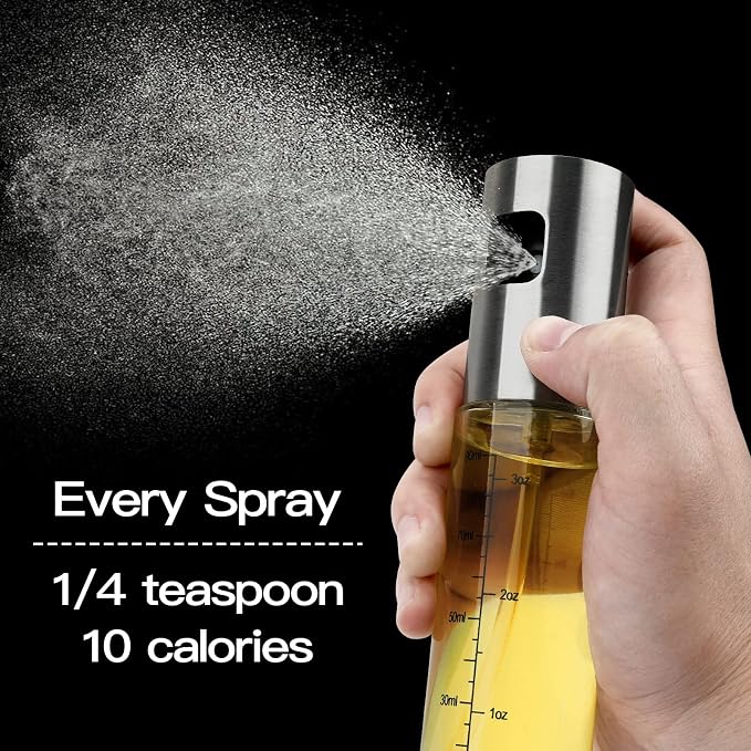 NORBASE Oil Sprayer for Cooking, 2 Pack Upgraded Olive Oil Spray Bottle Mister Refillable with Scale Air Fryer Accessories for Kitchen, Salad, Baking, BBQ, Frying