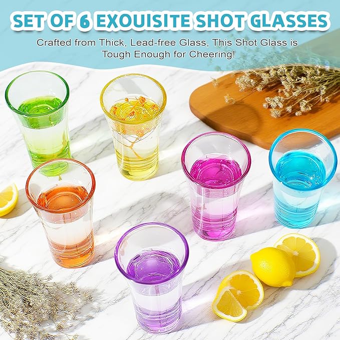 ZZYFGH 6 Pack Shot Glasses Set, 2 Oz Colorful Round Shot Glass with Heavy Base,Shot Glass for Vodka, Whiskey, Tequila, Espressos, Spirits & Liquors