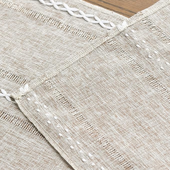 Artoid Mode Brown Rustic Cotton Linen Table Runner, Seasonal Embroidered Hollow Kitchen Dining Table Decoration for Home Party Decor 13x60 Inch