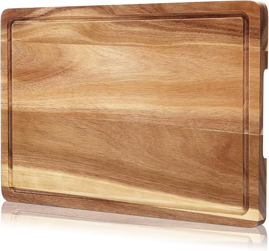 GarveeHome 18 in x 12 in Acacia Wood Cutting Board, 1 in Thick Chopping Board with Deep Juice Groove and Back Inner Handles, Kitchen Butcher Block Cutting Board for Meat, Vegetables and Fruit
