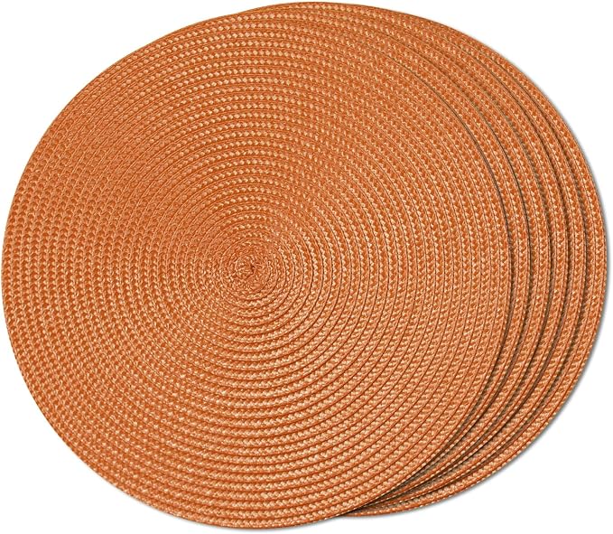 FunWheat Round Braided Placemats Set of 6 Place Mats for Dining Tables Woven Washable Non-Slip Table mats Small 13 inch(S Dark Orange, 6pcs)