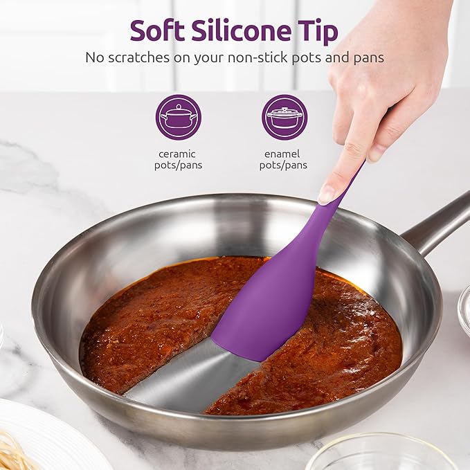 600ºF Heat Resistant Silicone Spoons: U-Taste Flexible Baking Spoon Spatula & Cooking Scoop Spoonula, Seamless Soft Kitchen Utensils for Serving, Scraping, Scooping in Non-Stick Cookware (Purple)