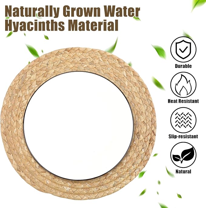 Kochorie Set of 36 Round Woven Placemats 13.5-Inch Natural Water Hyacinth Plant Placemats Hand-Woven Boho Rattan Placemat Wicker Weave Table Mats for Home Table Farmhouse