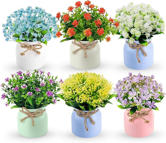 Der Rose 6 Pack Fake Flowers Artificial Plants Indoor for Home Kitchen Office Dining Centerpiece Table Decorations
