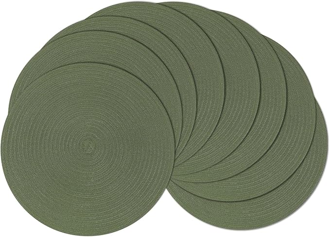 SHACOS Round Placemats Set of 8 Washable 15 inch Round Table Mats Cotton Polyester Woven Braided Place Mats for Dining Table Wedding Party Decor (Olive Green, 8)