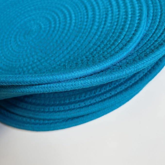 WAZAIGUR Round Placemats Washable Thick Cotton Absorbent 13 inch Round Table Mats for Kitchen Dining Table Set of 6 Round Woven Fabric Indoor/Outdoor Place Mats (Sky Blue, 6)