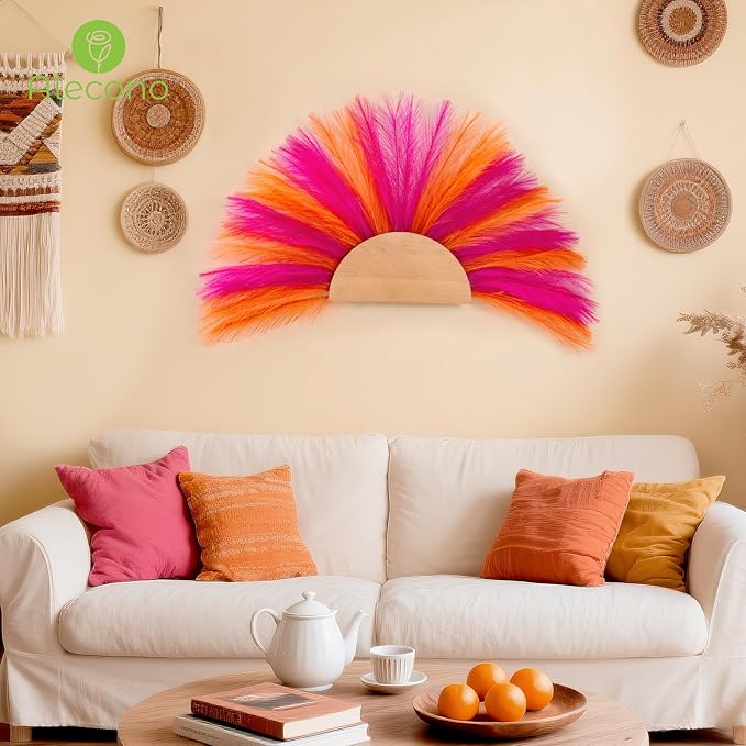 Alecono Pampas Grass 17in 𝟯𝟬𝙋𝙘𝙨, Orange and Hot Pink Artificial Faux Fluffy Pampas Grass Decor for Home Wedding Centerpieces Party
