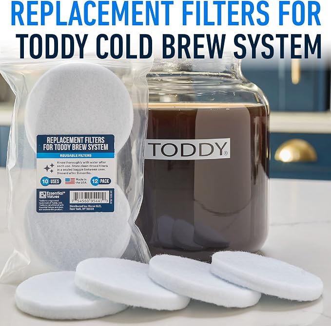 Essential Values 12-Pack Toddy Filter Replacement, Coffee Filters - Reusable Coffee Filters - Replacement Coffee Filter for Toddy Cold Brew System | Round Coffee Filter - Toddy Cold Brew System Filter