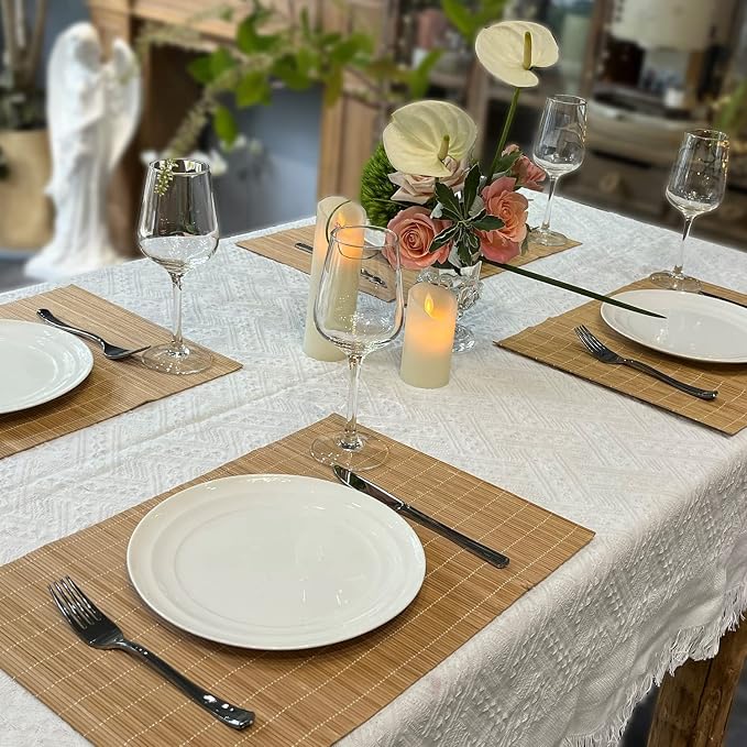 Set of 16 Pcs Bamboo Placemats Sushi Rolling Mat Japanese Style Natural Anti-Slip Bamboo Placemats Washable Heat-Resistant Table Mats for Dining Room and Kitchen