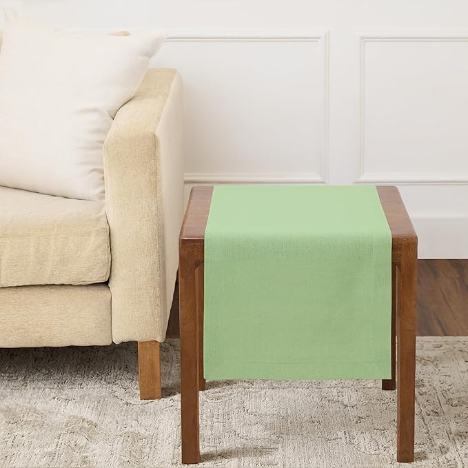 Solino Home Linen Pastel Green Table Runner 36 Inches - 100% Pure Linen Farmhouse Short Table Runner 14 x 36 Inch Ideal for Dresser and Coffee Tables, Spring, Summer - Fete