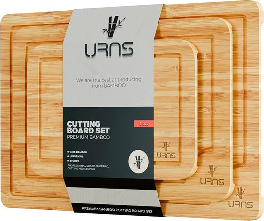 Bamboo Cutting Board, Durable Kitchen Wood Boards with Deep Juice Grooves & Easy-Grip Handles, Perfect for Meat, Vegetables, Fruits & Charcuterie, Ideal Gift for Home Cooks