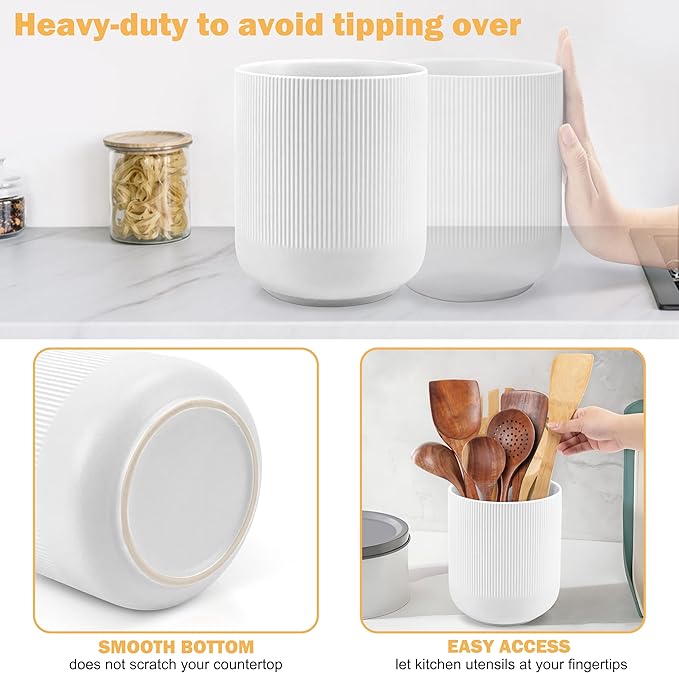 RedCall Kitchen Utensils Holder Large,Ceramic Utensil Organizer for Countertop,Morden Utensil Crock for Spoon Spatula,Home Kitchen Decor (White)